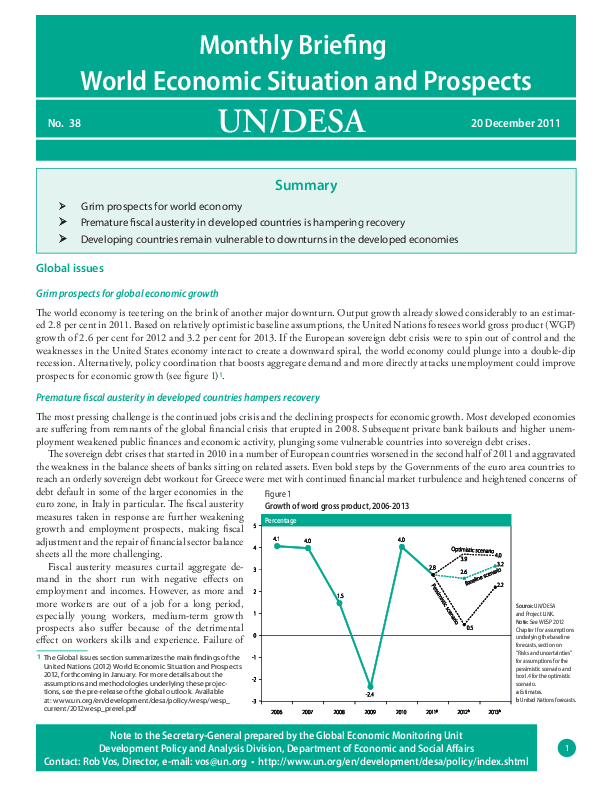 Monthly Briefing on the World Economic Situation and Prospects, No. 38