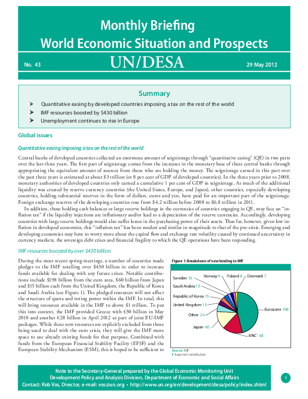 Monthly Briefing on the World Economic Situation and Prospects, No. 43