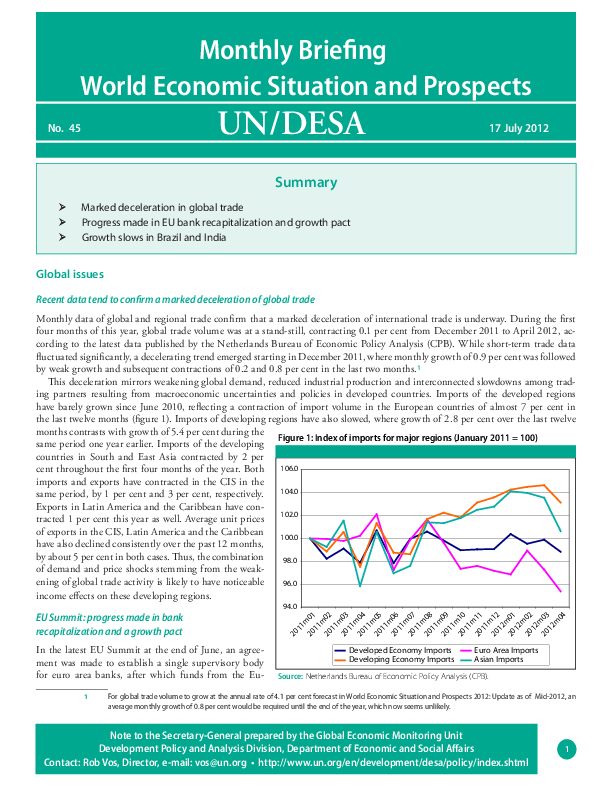 Monthly Briefing on the World Economic Situation and Prospects, No. 45