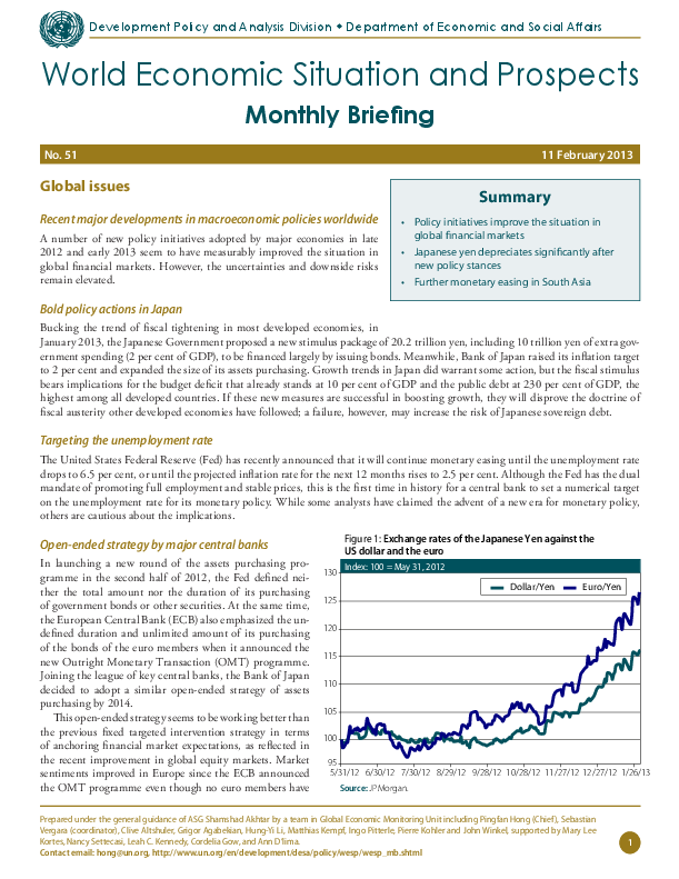 Monthly Briefing on the World Economic Situation and Prospects, No. 51