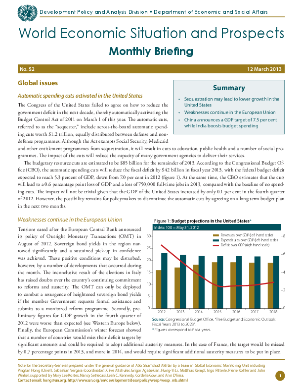 Monthly Briefing on the World Economic Situation and Prospects, No. 52