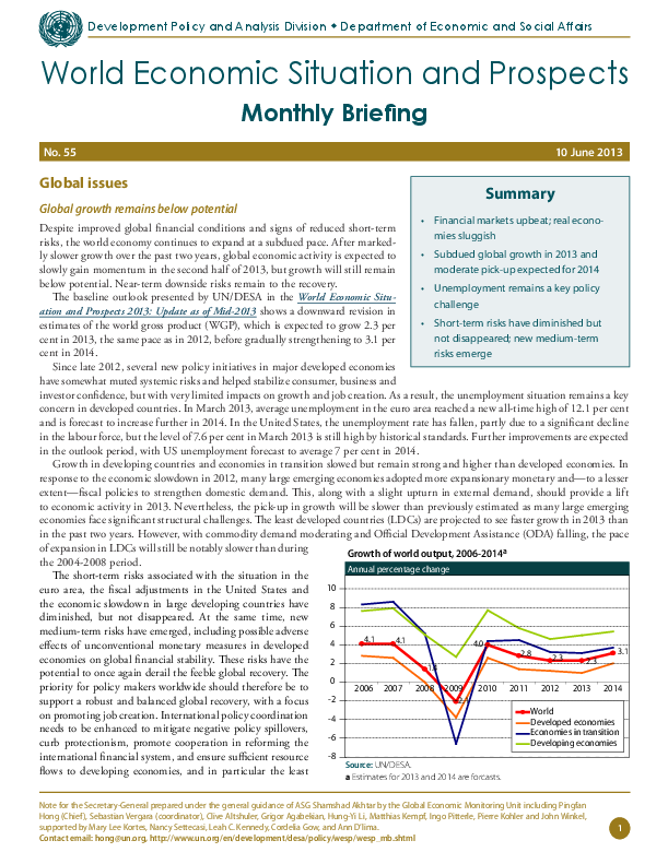 Monthly Briefing on the World Economic Situation and Prospects, No. 55