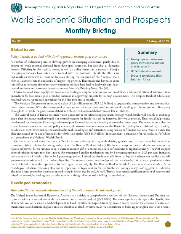 Monthly Briefing on the World Economic Situation and Prospects, No. 57