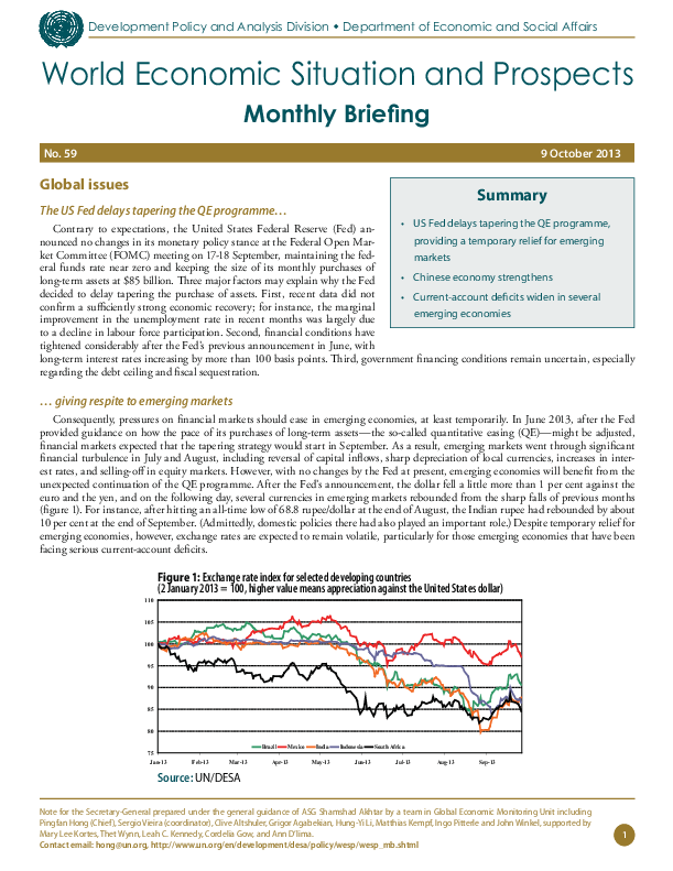 Monthly Briefing on the World Economic Situation and Prospects, No. 59