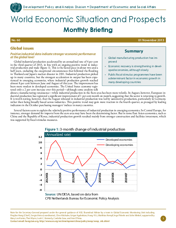 Monthly Briefing on the World Economic Situation and Prospects, No. 60