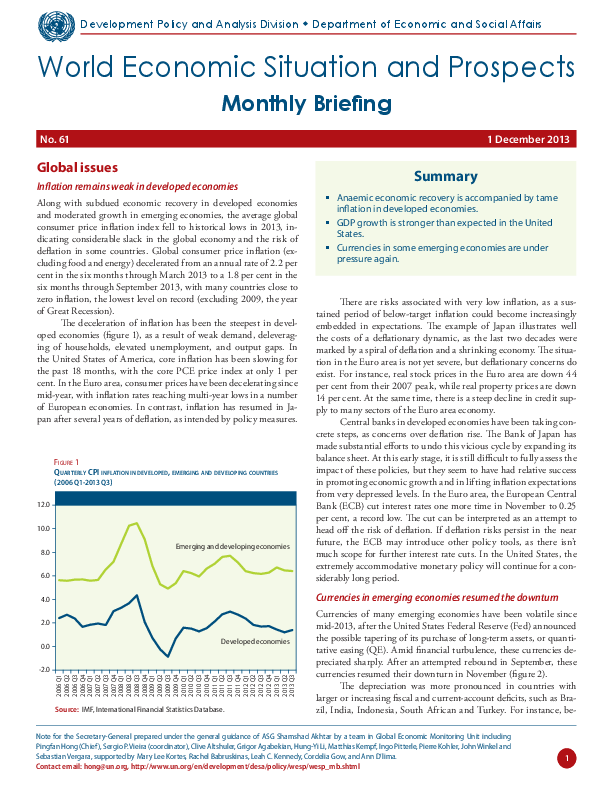 Monthly Briefing on the World Economic Situation and Prospects, No. 61