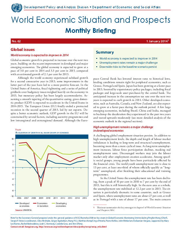 Monthly Briefing on the World Economic Situation and Prospects, No. 62