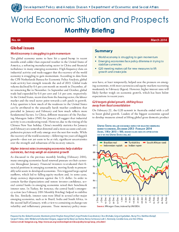 Monthly Briefing on the World Economic Situation and Prospects, No. 64