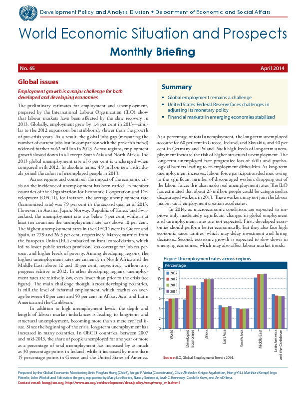 Monthly Briefing on the World Economic Situation and Prospects, No. 65