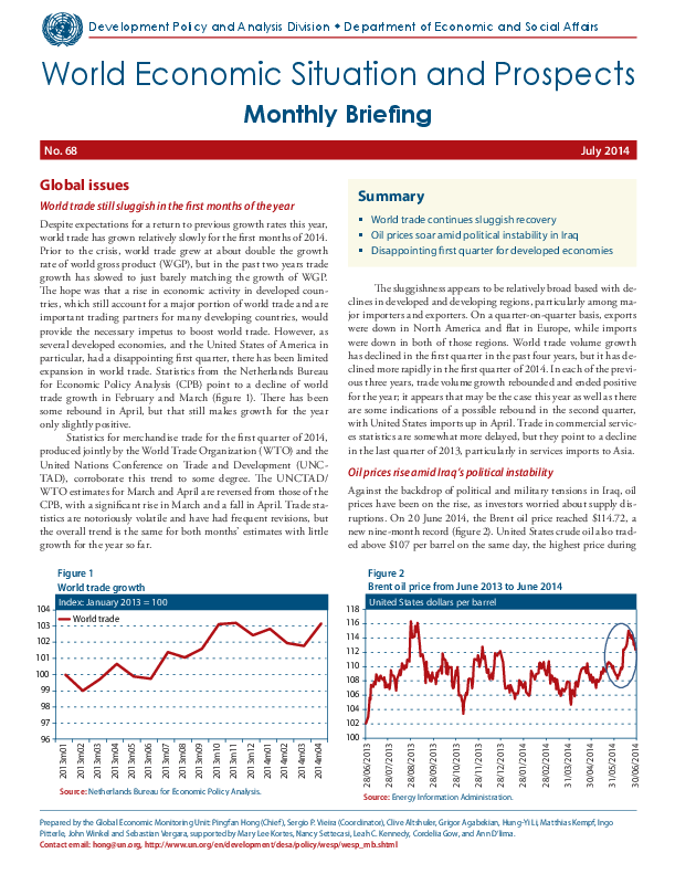 Monthly Briefing on the World Economic Situation and Prospects, No. 68