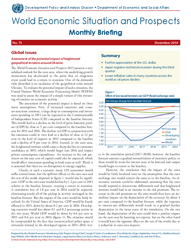 World Economic Situation and Prospects: Monthly Briefing, No. 73