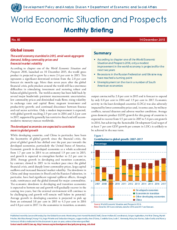 World Economic Situation and Prospects Monthly Briefing No. 85
