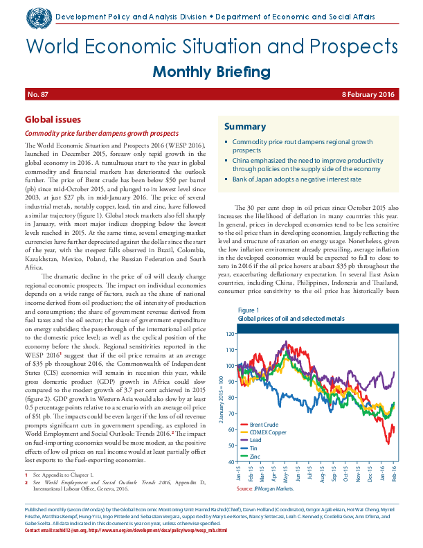 World Economic Situation and Prospects Monthly Briefing No. 87