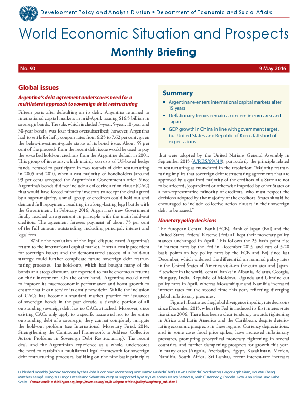 World Economic Situation And Prospects: May 2016 Briefing, No. 90