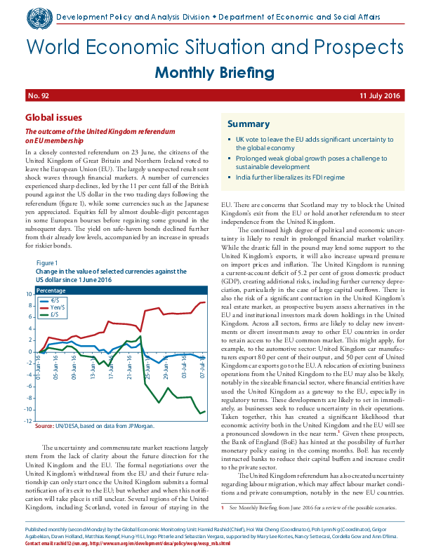 World Economic Situation And Prospects: July 2016 Briefing, No. 92