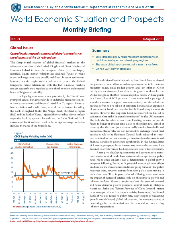 World Economic Situation And Prospects: August 2016 Briefing, No. 93