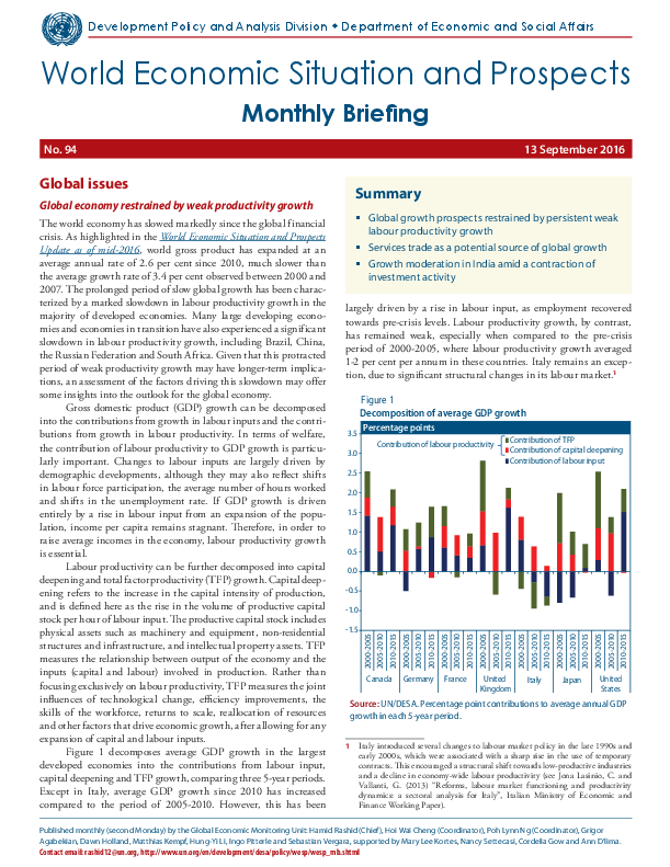 World Economic Situation And Prospects: September 2016 Briefing, No. 94