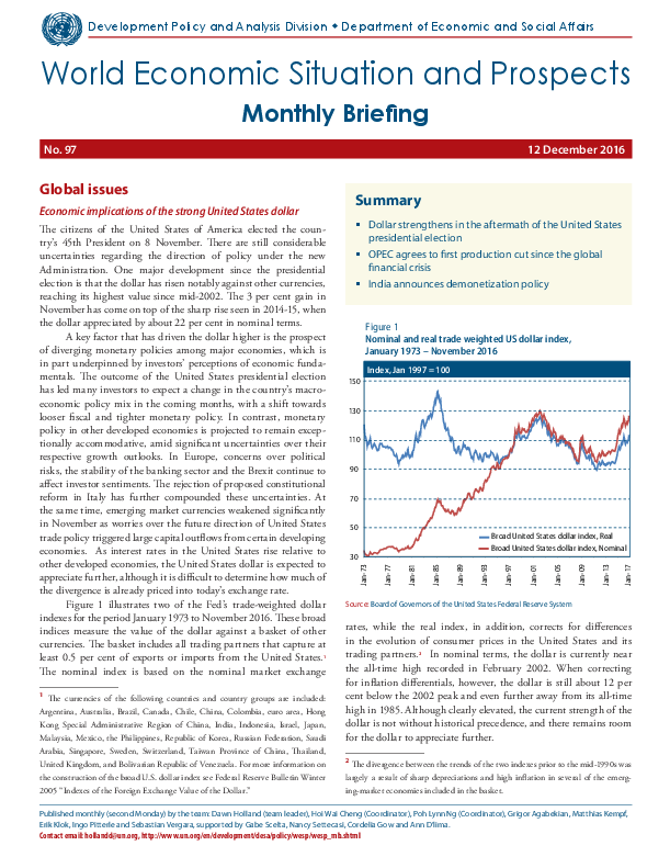 World Economic Situation And Prospects: December 2016 Briefing, No. 97