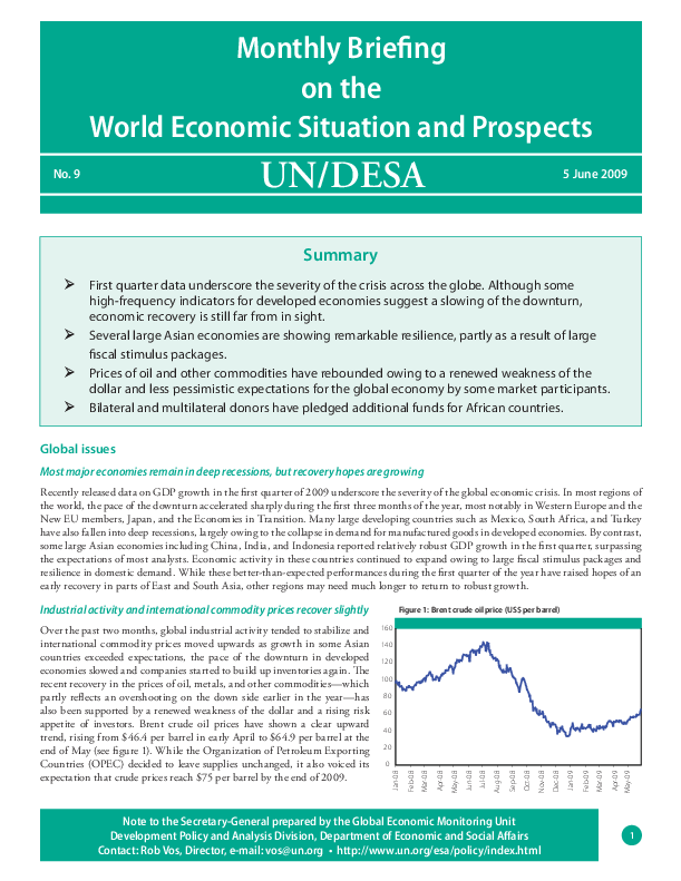 Monthly Briefing on the World Economic Situation and Prospects, No. 9