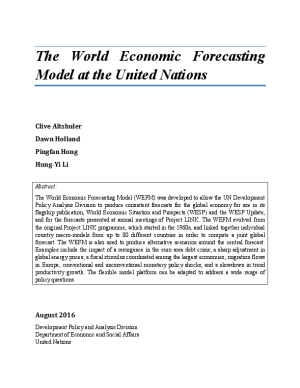 The World Economic Forecasting Model at the United Nations The World Economic Forecasting Model at the United Nations