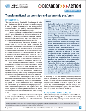UN/DESA Policy Brief #103: Transformational partnerships and partnership platforms