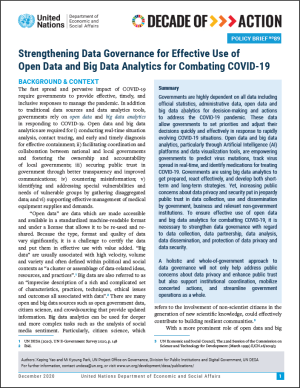 UN/DESA Policy Brief #89: Strengthening Data Governance for Effective Use of Open Data and Big Data Analytics for Combating COVID-19