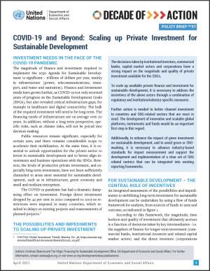 UN/DESA Policy Brief #97: COVID-19 and Beyond: Scaling up Private Investment for Sustainable Development