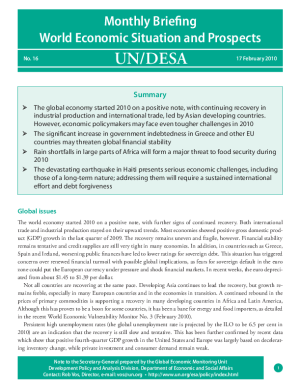 Monthly Briefing on the World Economic Situation and Prospects, No. 16